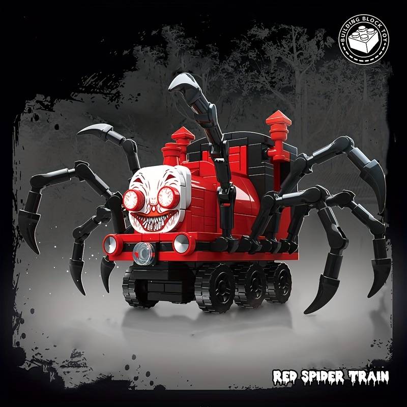 262 pçs/set jogo de terror aranha vermelha trem montagem brinquedo, modelo  de brinquedo educativo infantil, presente, dia das bruxas/dia de ação de